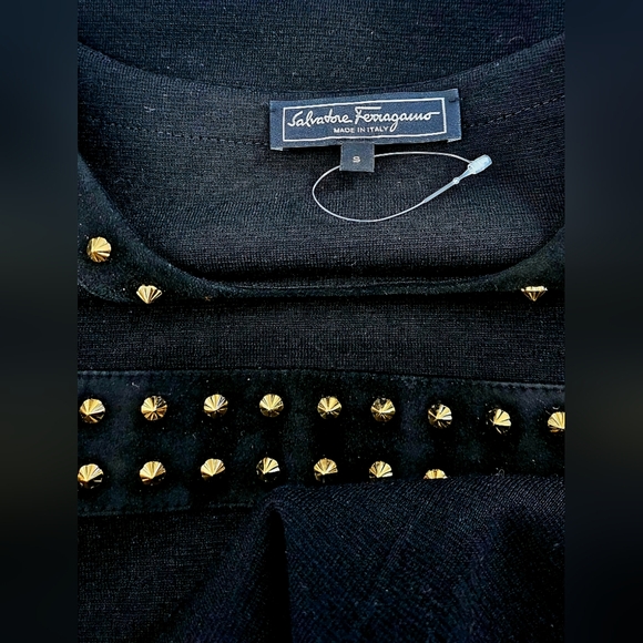 NWOT Salvatore Ferragamo Black Studded Virgin Wool Dress - Size S - Picture 7 of 8